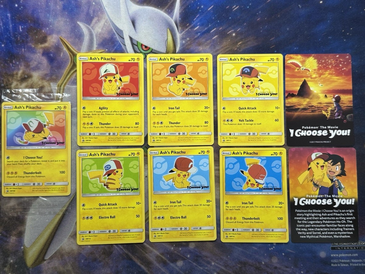 pokemon the movie i choose you pikachu card Ash's Pikachu I Choose You Movie Promo - Set Of 7 SM108-114 Pokémon TCG -  NM (C)