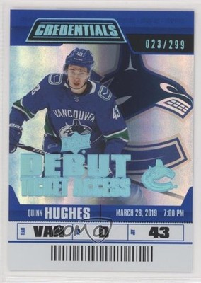2019 Credentials Debut Ticket Access /299 Tier 4 Quinn Hughes #149 Rookie RC 7p4