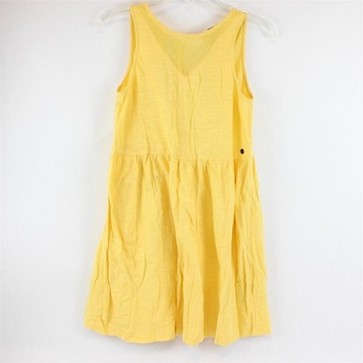 Roxy Women's S Yellow 100% Cotton Mesh Panel V-Neck Tie Back Sundress