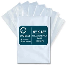6 MIL Size 9" X 12" 100-1000 Packs LDPE Clear Flat Poly Bag, Open Top Package