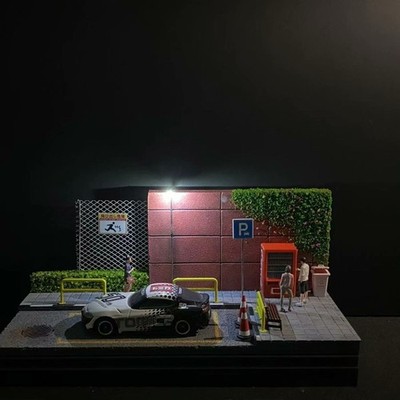 1/64 Street Parking Diorama LED Scene Display Case Model Car Showcase