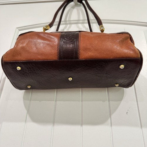 Bolso de Hombro Marino Vintage Dos Tonos Cuero Genuino Hecho en Italia Marrón Dorado - Imagen 3 de 13