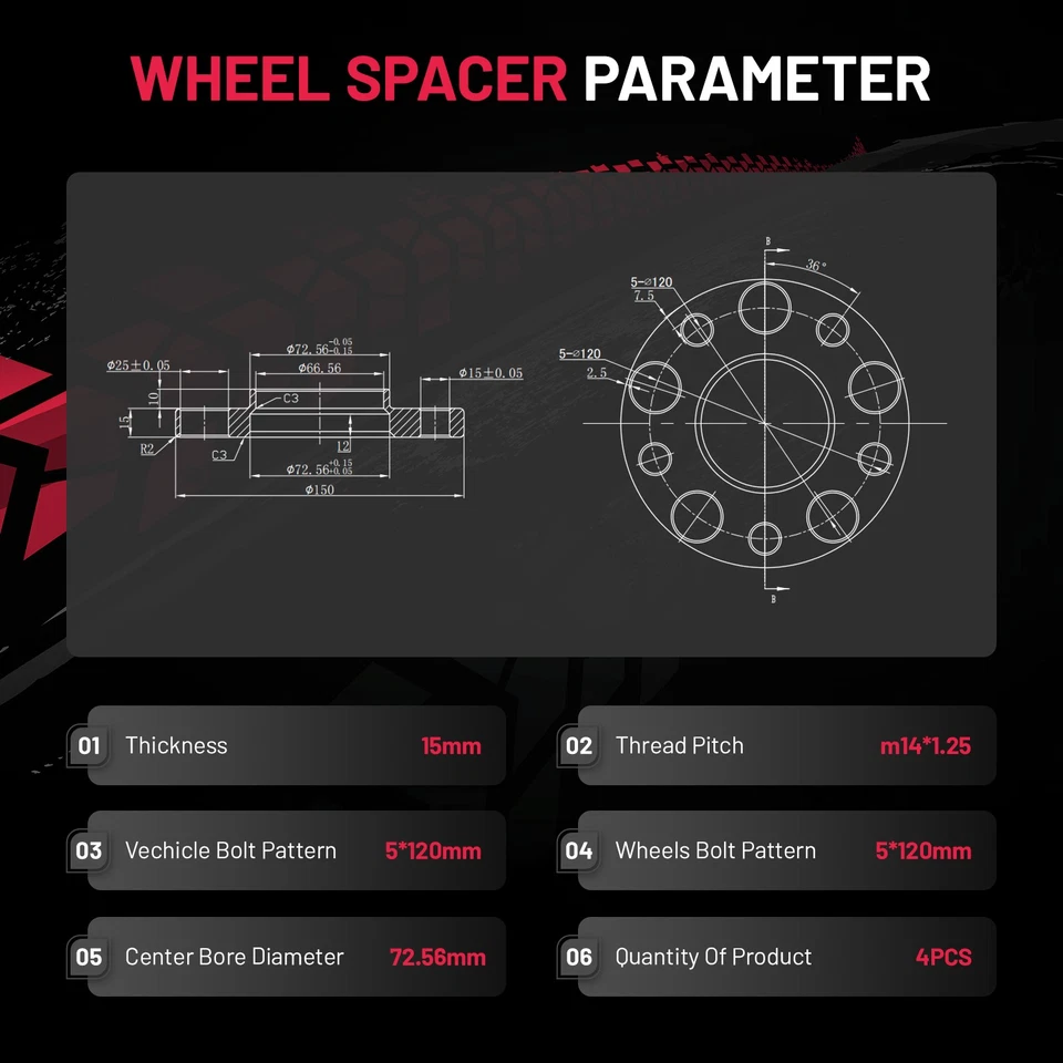 4PCS 15mm 5x120 Wheel Spacers M14X1.25 For BMW 430i xDrive 2017-2019 Foto 2 de 4
