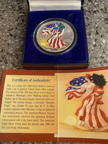 2000 American Eagle Walking Liberty Colorized 1 Oz Fine Silver One Dollar.