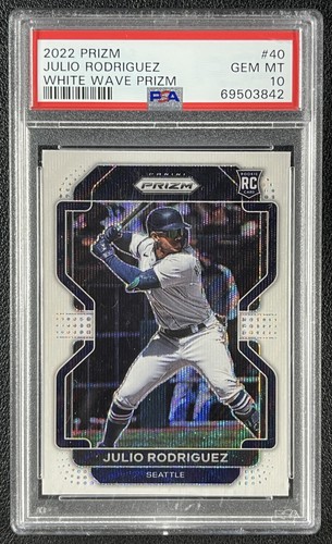 JULIO RODRIGUEZ PSA 10 2022 PANINI PRIZM #40 ROOKIE WHITE WAVE RC MARINERS 3842