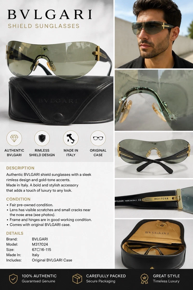 Bvlgari Shield Sunglasses for Men for sale | eBay