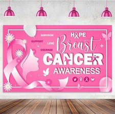 Breast Cancer Awareness Banner Backdrop Decorations Pink Ribbon 5.9' X 3.6' 