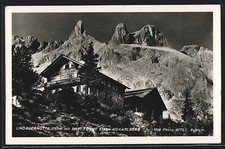 Lindauerhütte, Berghütte mit Gipfelpanorama, Ansichtskarte 