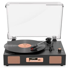 Vinyl Record Player with Built-in Stereo Speakers, Vintage 3-Speed Turntable ...