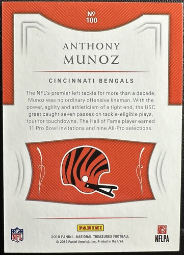 2018 NATIONAL TREASURES ANTHONY MUNOZ BENGALS /78 - Picture 2 of 2