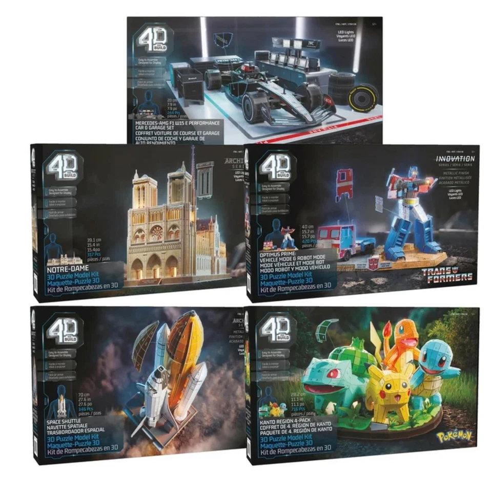 4D BUILD Kit Modellino Puzzle Costruzione 4D Assortimento 3D - Mercedes Pokemon Transformers Shuttle