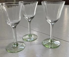 3 Vintage Depression Glass Uranium Optic cordial Green Footed Shot 4” Clear Top