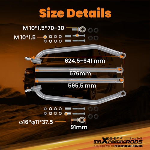 Upper Lower High Clearance Radius Rods Bars Kit for Polaris RZR TURBO XP EPS - Picture 4 of 14