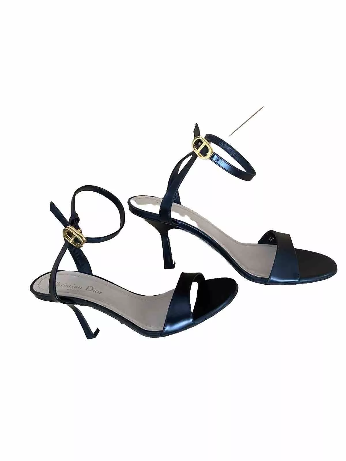 Sandales à talons Dior EU38/UK5 en cuir noir avec boucle CD autour de la cheville