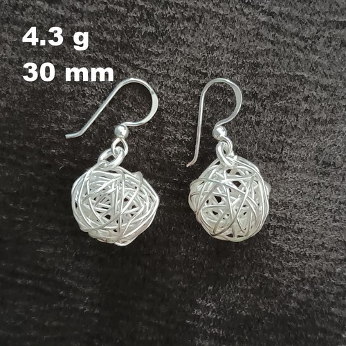 ARTISAN SILVER EARRINGS CRAFT VINTAGE DANGLES 4g FANCY WELLE BALL #A305