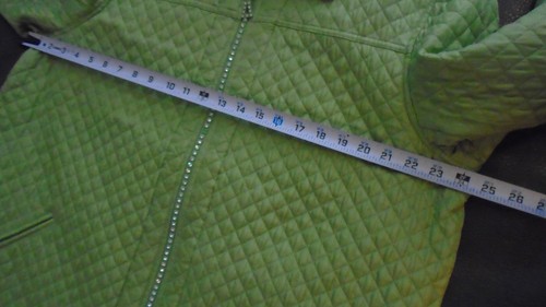 Quacker Factory 1X Silk Green Quilted Jacket Rhinestone Zipper Bling - Picture 5 of 9