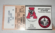 Alabama vs Temple Football game Day ticket Stub. 1986