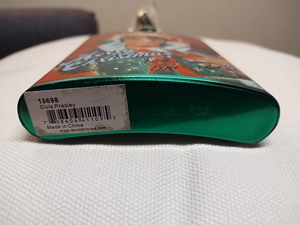 Elvis Presley Feliz Navidad Vintage 7 OZ Frasco de cadera de acero inoxidable con embudo Foto 2 de 3