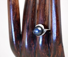 A Quality Color Natural TAHITIAN 11mm PEARL Silver BLK Peacock 14K RING size 7