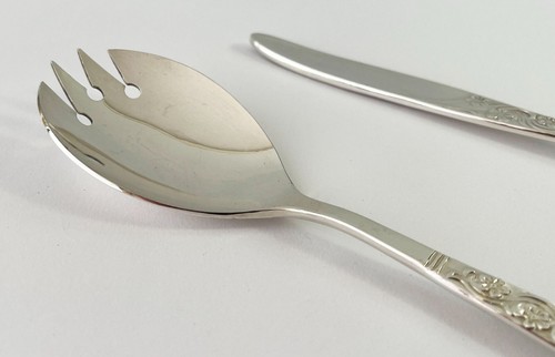 Vintage Grosvenor Christine Silverplate Pair Salad Serving Spoons Servers Floral - Picture 2 of 4