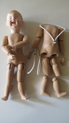 Poupée Reproduction Heubach - Fille Yeux Peints - 36 Cm - Tête Biscuit (NEUF)