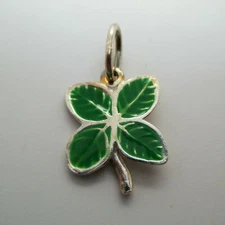 Sterling Silver FOUR LEAF CLOVER Charm for Bracelet ENAMEL Shamrock GREEN Lucky
