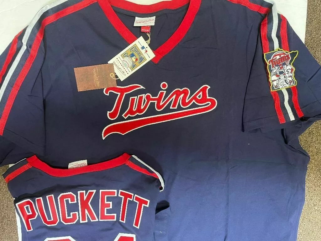 KIRBY PUCKETT MINNESOTA TWINS Mitchell & Ness Navy Jersey Shirt Mens 3X 4X