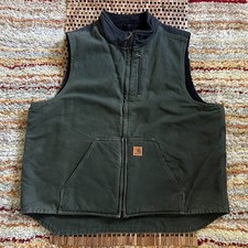 Carhartt Two Tone Forest Green Black Canvas Sherpa Lined Vests Men's 2XL Tall