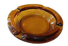 Vintage Dark  Amber  Glass  Small Ashtray  Round  4 Slot  4.5" MCM 
