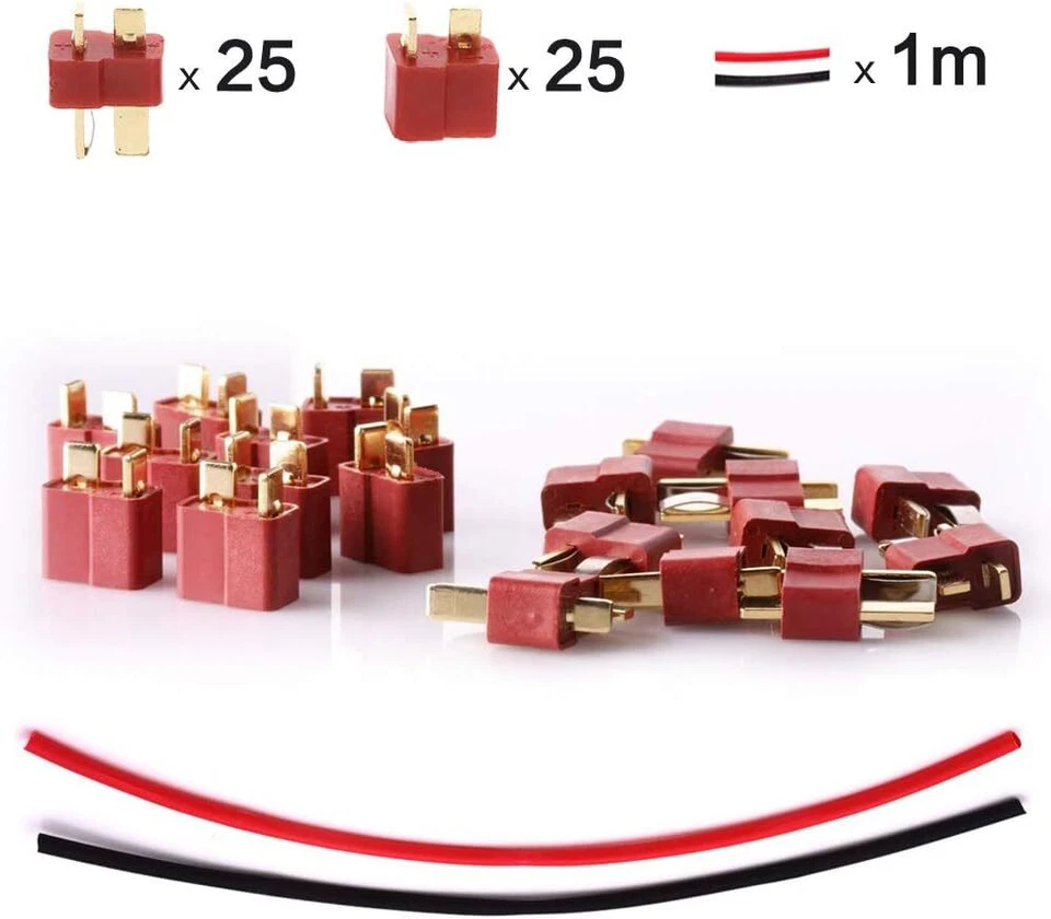 Juego de 25 pares de enchufes T-Plug Deans, rojo, macho y hembra para modelos RC - Imagen 4 de 4
