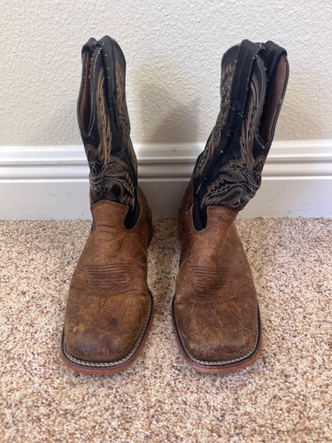 Justin Western Y2K Boots Youth 4D Brown Mid Calf Square Toe Cowboy Rodeo - Picture 2 of 15