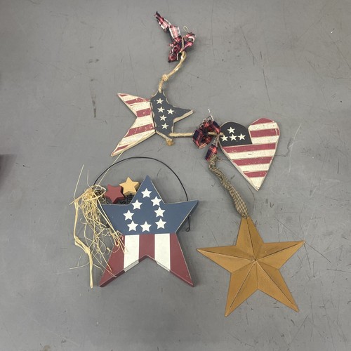 America Stars Stripes Wooden Decor Lot 3 Pieces All Together Old Rustic Look