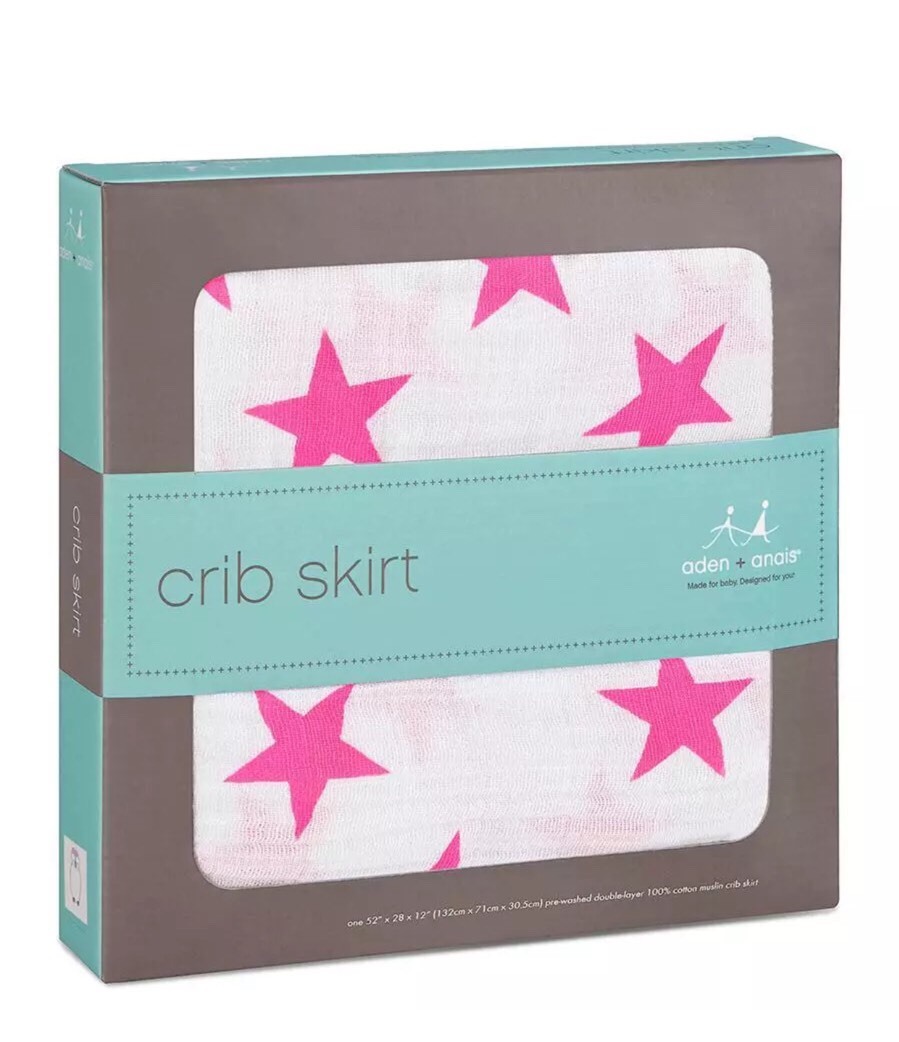 New Aden and Anais fluro pink stars muslin crib skirt toddler bed