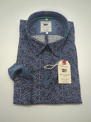 Milano Italy Hemd Langarm Gr. 3XL 47/48 Kentkragen Blau Muster MODERN FIT - Bild 1 von 4