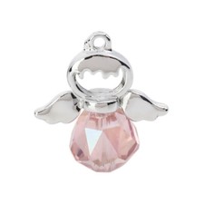 5 Silver Angel Faceted Pink AB Crystal 3D 2 Two Sided Bead Drop Charms Pendants