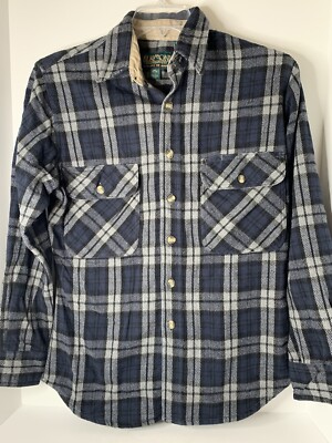 ELKMONT OUTFITTERS Men's Size M Navy Blue Heavy Flannel Shirt Plaid Button Front