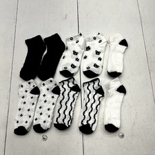 10 Pack Black  White Multi Design Ankle Socks Women's One Size NEW