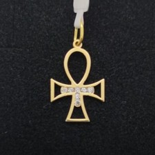 Pendente Oro 18K. Croce Egizia Della Vita Con Zirconia. Rif 6187