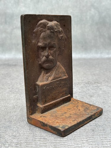 1 SINGLE MARK TWAIN WROUGHT IRON BOOKEND OLD ANTIQUE METAL 3D PORTRAIT STAND ONE - Picture 2 of 8
