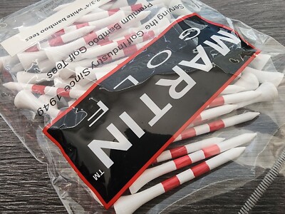 NEW 50 Pcs 2-3/4'' White/Red Striped Premium Bamboo Tee Golf Tees   