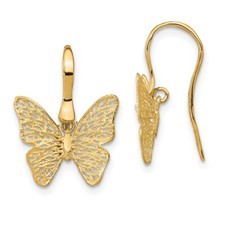 19.1mm 14K Yellow Gold Polished Filigree Butterfly Earrings