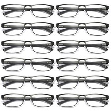 12 PK Mens Rectangular Blue Light Blocking Reading Glasses Spring Hinge Readers