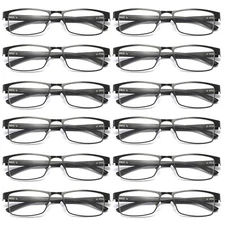 12 PK Mens Rectangular Blue Light Blocking Reading Glasses Spring Hinge Readers