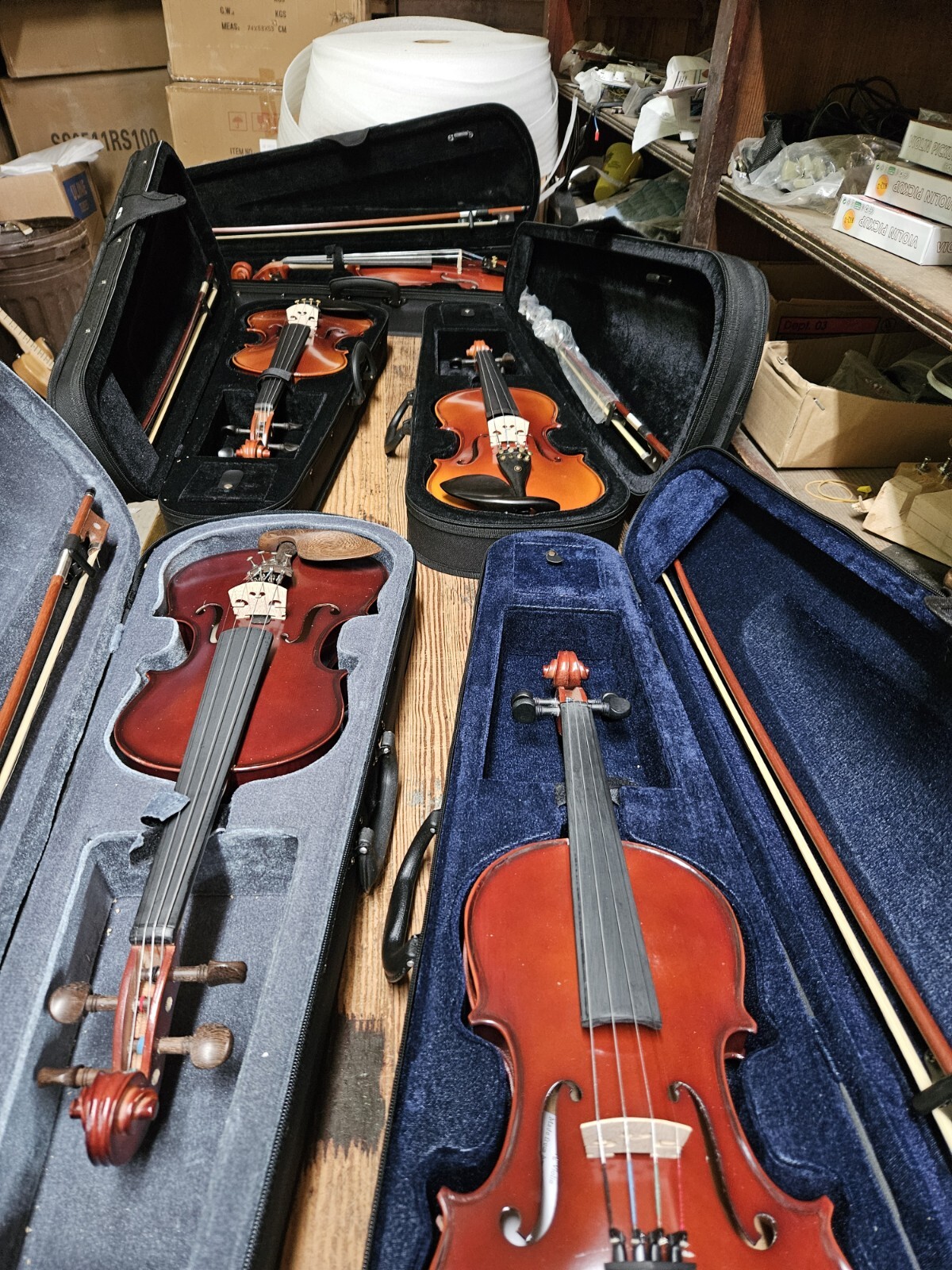 5 NICE USED FULL SIZE TIGER FLAMED VIOLINS WITH BOW AND CASE eBay