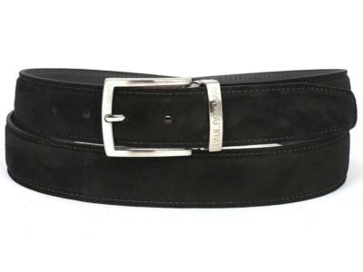 Paul Parkman Mens Belt Suede Black Hand-Painted Adjustable B06-BLK