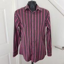 Ted Baker Shirt Long Sleeves Buttoned Striped Vibrant Pink Brown White Siz 40.5