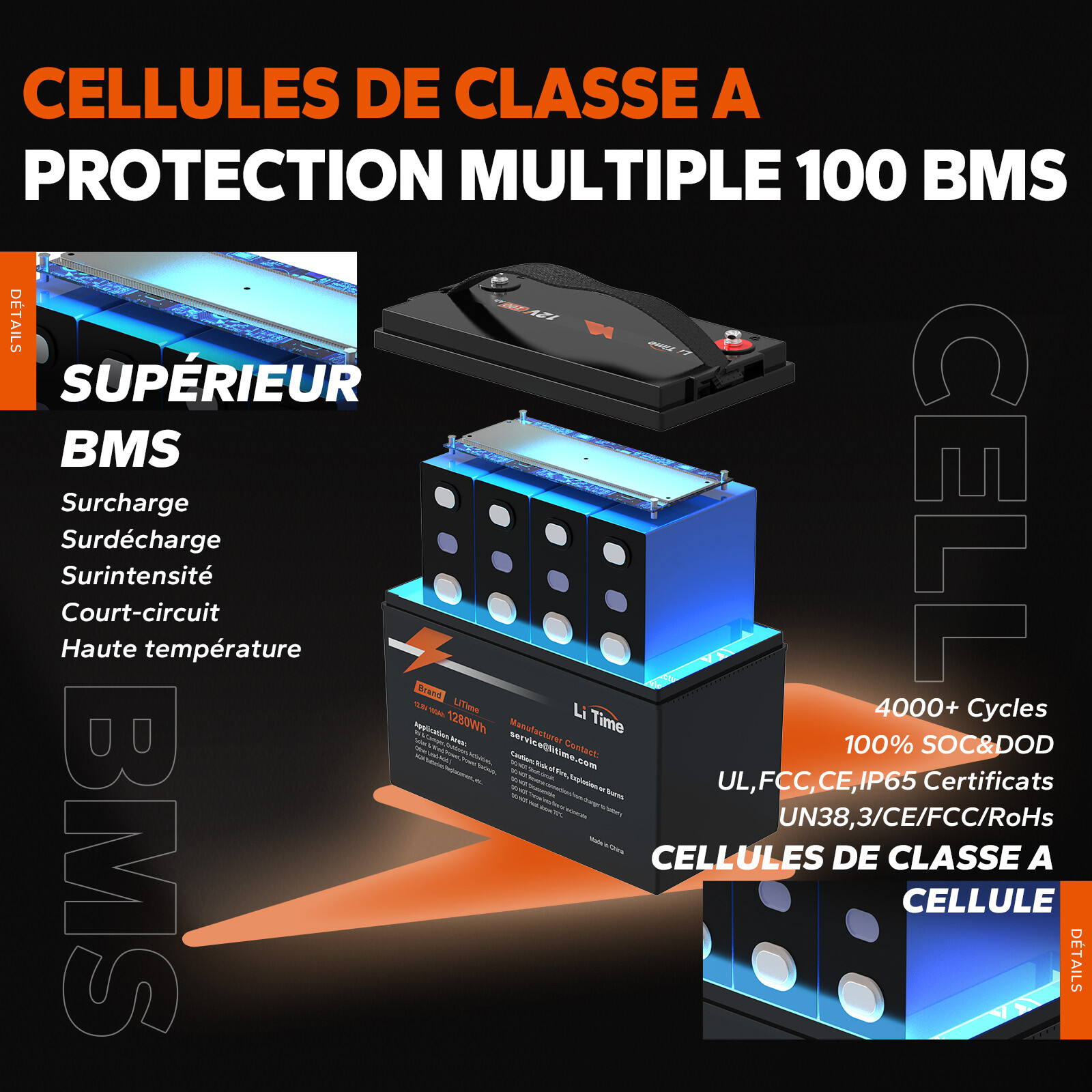 Batterie LiFePO4 12V 100Ah lithium cyclage profond marine et RV - 3