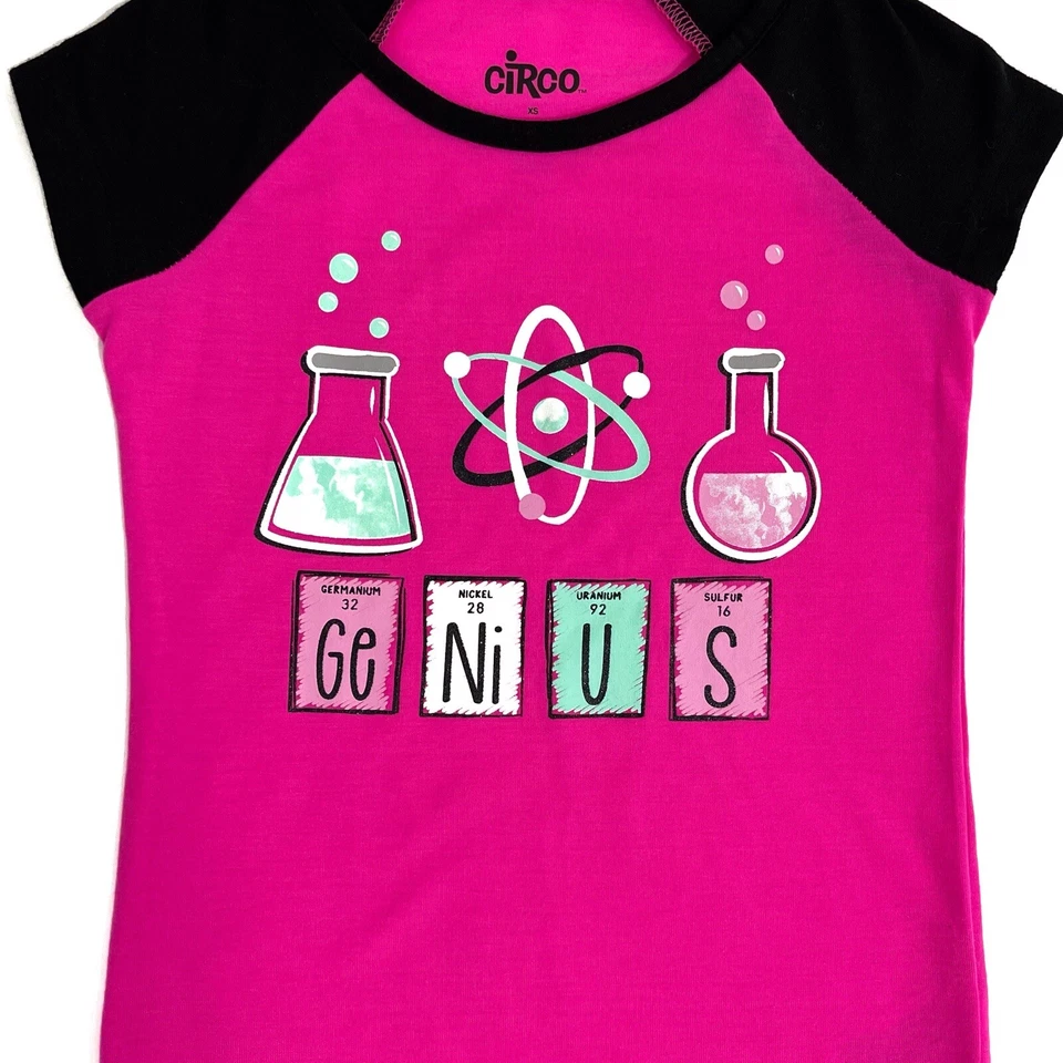 Circo Little Girl’s Size XS Pink Science Genius Graphic Short Sleeve Pajama Top - Image 2 of 4
