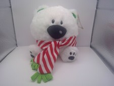 Carlton Cards Holiday Plush Polar Bear w/ Red/White Striped Scarf New with Tag