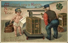 New Year Baby New Year Works at Train Station Weighing Bags I'ntl Art Publ Co PC